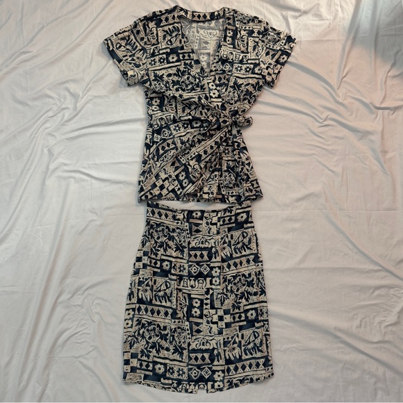 Vintage 90s Boho Indie Mini Skirt Set with Wrap Top, Office Chic Downtown Girl - Picture 7 of 14